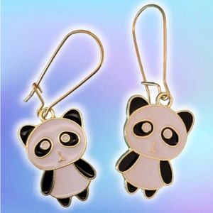 Panda Dangly Earrings Enamel Women’s Pierced Black And White